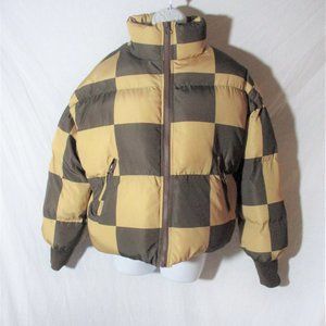 EDITKED PATCHWORK CHECK FULL ZIP JACKET Coat Parka Ski Puffer BROWN XS